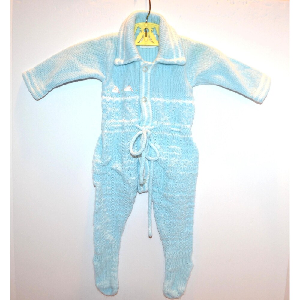 Baby Boy Sweater One Piece with Feet 1970s Knit